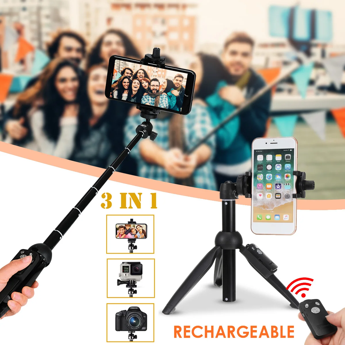 40 &quotРучной bluetooth селфи палка Штатив для GoPro 3 в 1 Выдвижной SLR Спортивная экшн