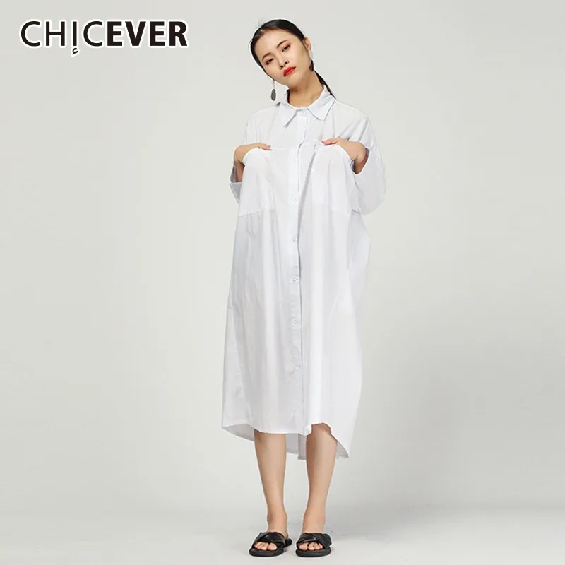CHICEVER весенние женские платья с отворотом длинным рукавом нерегулярные свободные