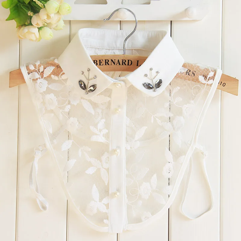 Рубашка со стразами и цветами листьями съемным воротником для украшения свитера