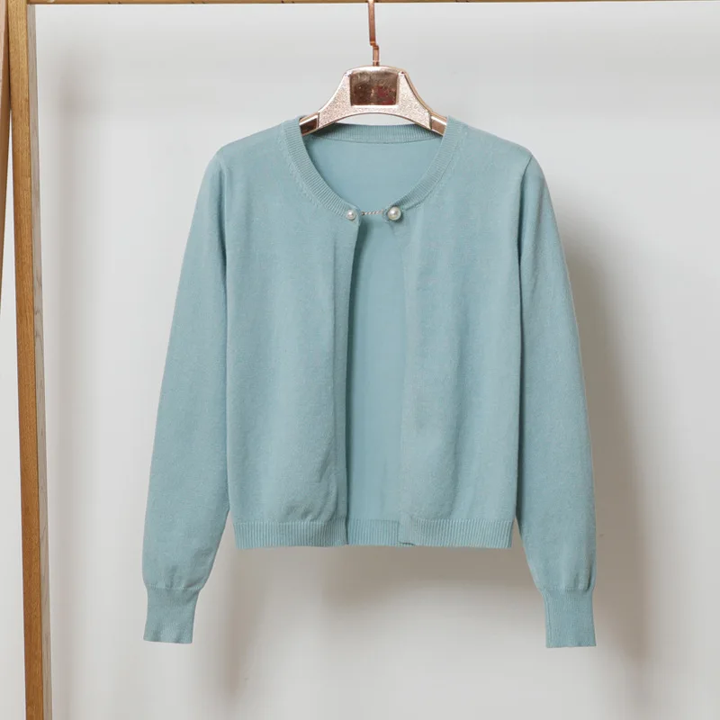 Queechalle Short Knitted Cardigan Coat Women 2021 Spring Autumn Fashion Chain Button Long Sleeve Sweater Female Loose Tops |