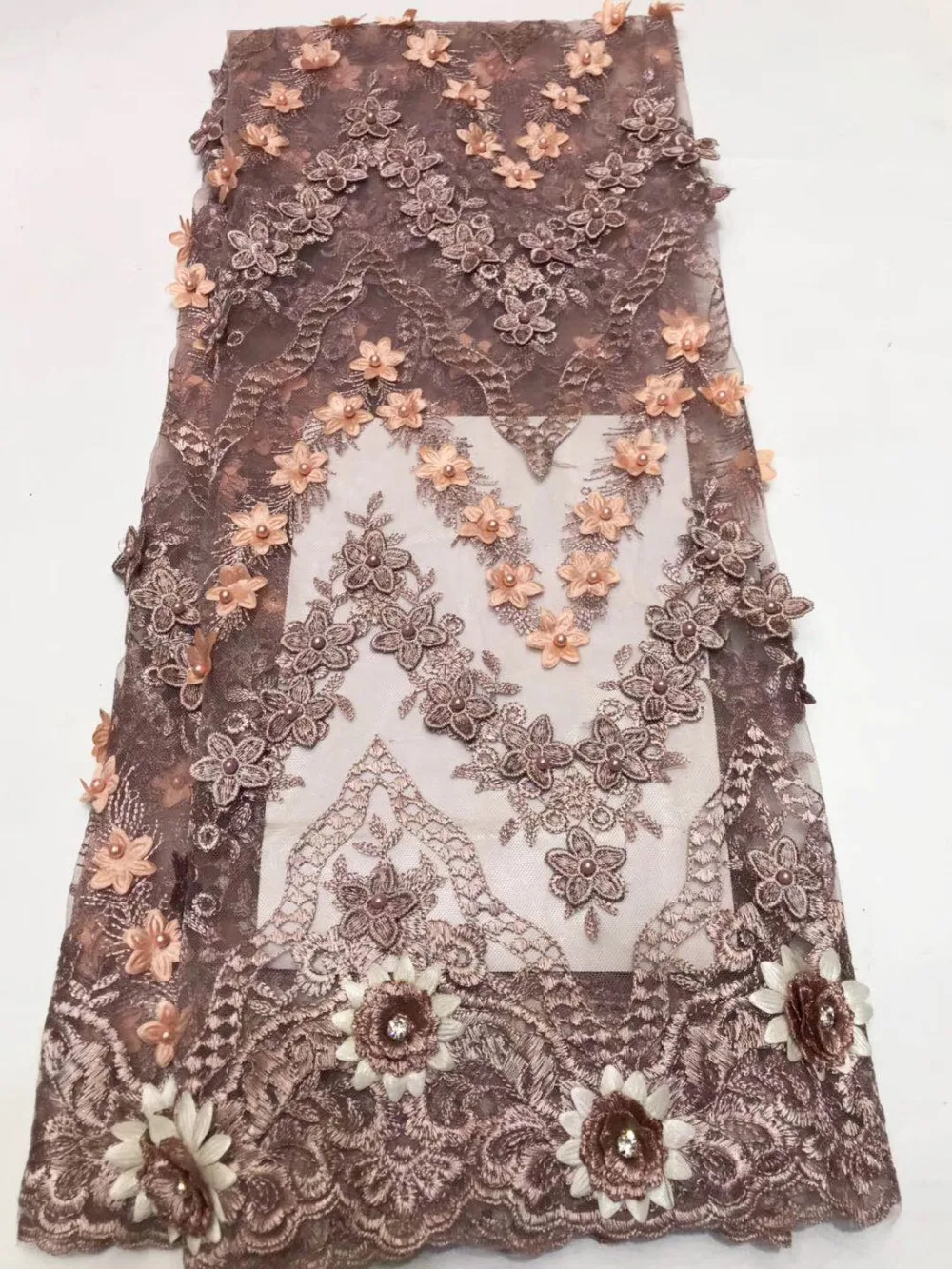 

African 3D flower lace embroidered fabric 2019 high quality embroidered beaded french tulle lace applique Nigerian lace fabrics