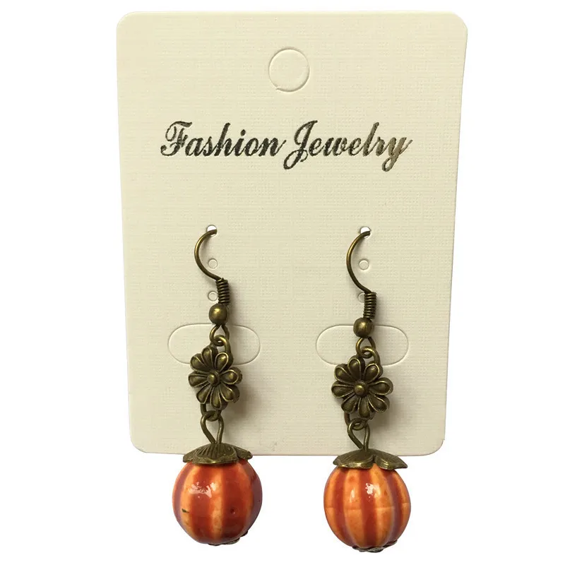 AINILIDAN Ethnic Jewelry Vintage Bronze Flower Ceramics Pumpkin Earrings Handmade Eardrops Dangler Women Accessories | Украшения и