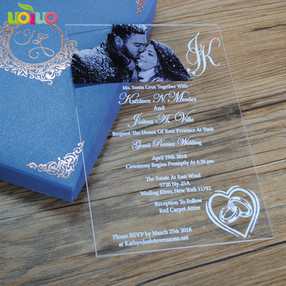 Индивидуальные 5X7inch фото свадебные приглашения карты акриловые с коробкой|invitation