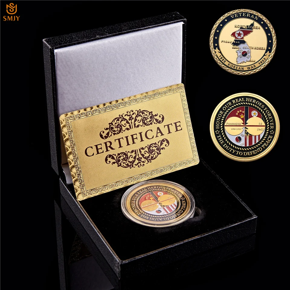 

WW2 1953 Korean War Veteran Gold Token Challenge Commemorative Coin Collectibles Original Badge W/ Luxury Box Holder