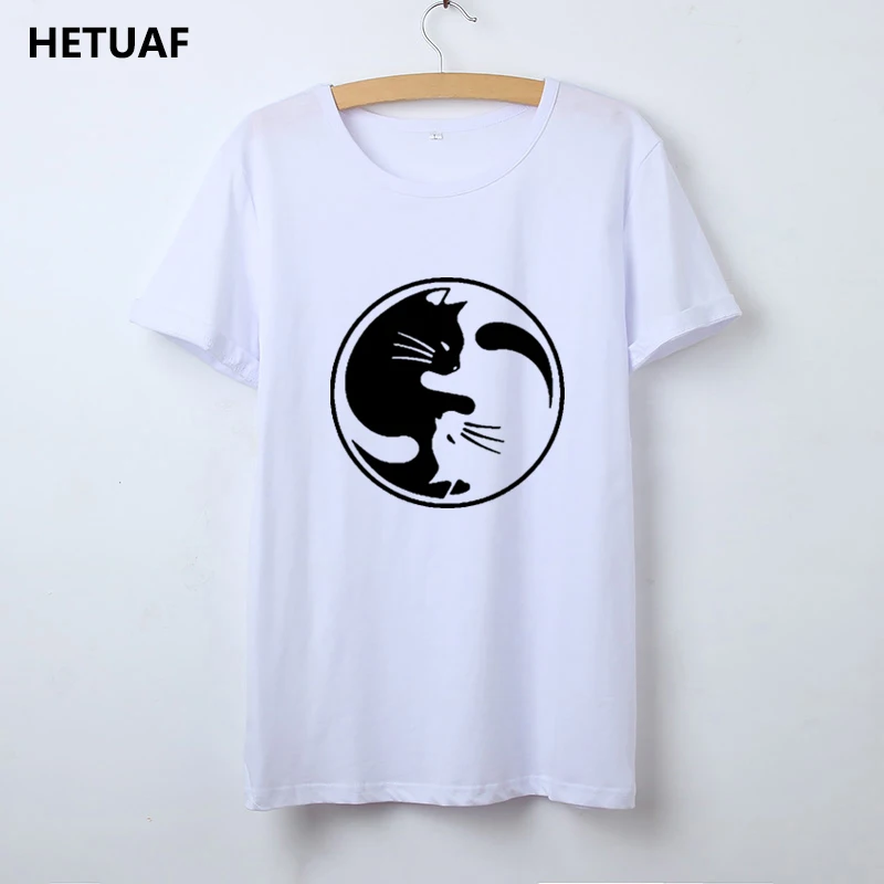 

HETUAF Kawaii Cat Graphic Tees Women Tshirt Funny Ulzzang T Shirt Women Top Femme Cartoon Black White Cotton Camisetas Mujer