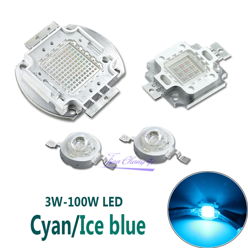 

High Power LED Cyan 490nm Ice Bulb 480nm Chip 3W 5W 10W 20W 30W 50W 100W 480nm 490 nm Ice Blue DIY COB LED Epileds