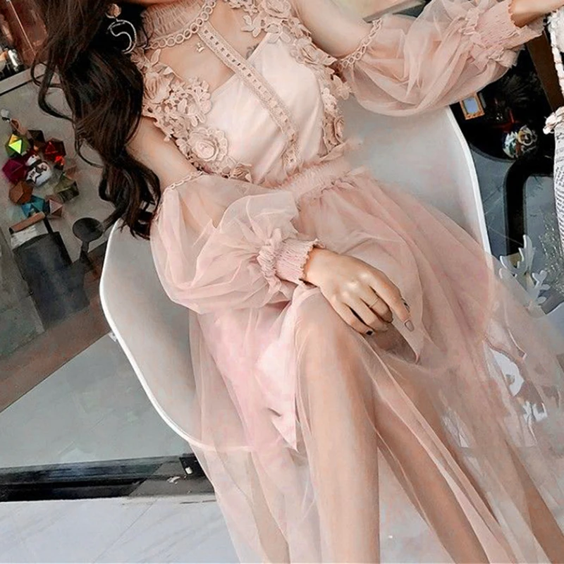 Женское кружевное платье в стиле ретро с пышными рукавами и цветочным принтом