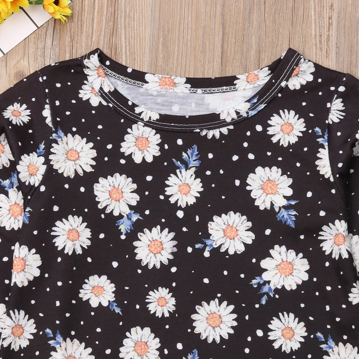 Fashion Toddler Kids Baby Girls Long Sleeves Cotton Black Flower Daisy Tutu Party Dresses Outfit Autumn Cute | Детская одежда и