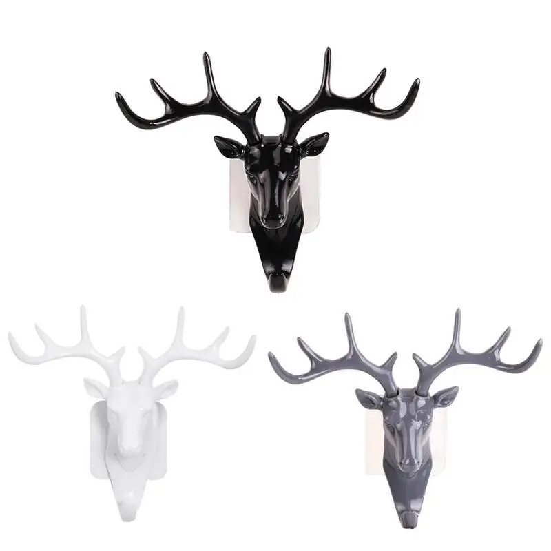 Cartoon Deer Head Animal Self Adhesive Display Racks Hook Clothing Coat Hanger Cap Room Decor Show Wall Bag Keys Sticky Holder | Дом и сад