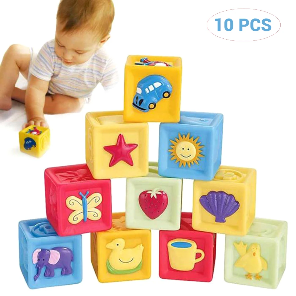 

10pcs/set Baby Grasp Toy Building Blocks 3D Touch Hand Soft Balls Baby Massage Rubber Teethers Squeeze Toy Bath Ball Toys
