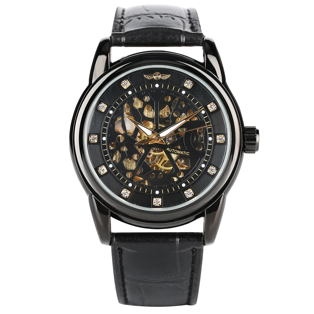 

Men's Luxury Business Automatic Mechanical Watches Stainless Steel Case With Brown Leather Watchband Classic Skeleton Watch
