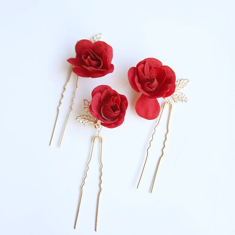 Red Tiara Headbands And Hairpins Flower Brdal Hair Accessories Vintage Style Headpiece For Girls Hairband | Украшения и