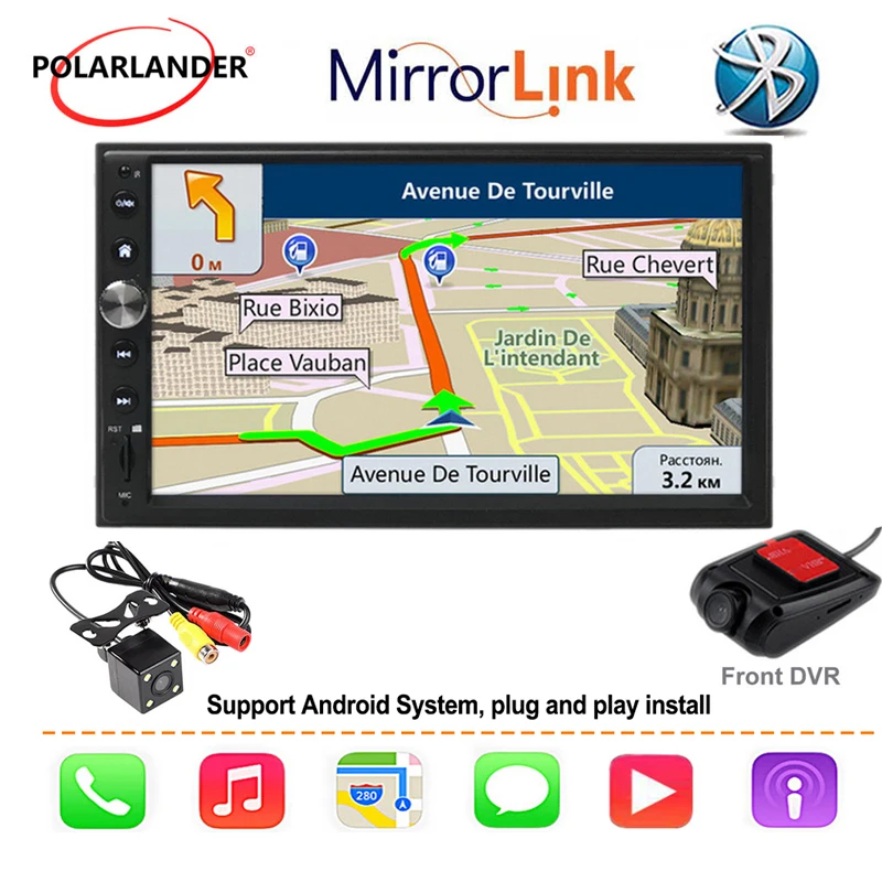 7 'ƈ DIN автомобильное радио Bluetooth для Iphone Carplay и Android зеркальная связь задняя