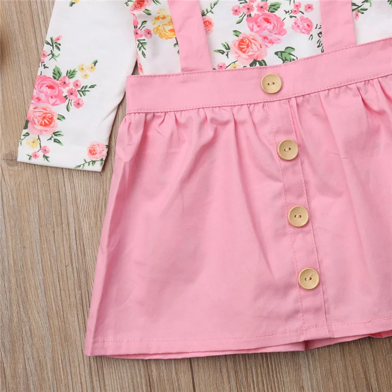 Kids Girl Dress Baby Clothes 2PCS Newborn Princess Outfit Set Pink floral Clothing Bodysuit+Strap | Детская одежда и обувь