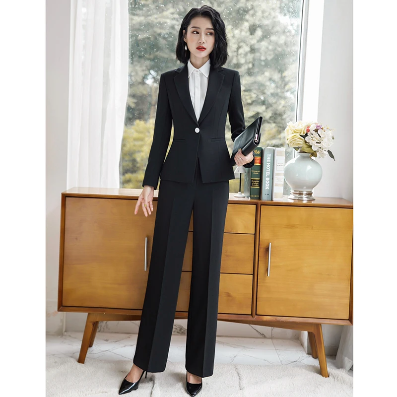

2018 Fashion Business Suits 2 Pieces Set Solid Color Blazer+ Wide Pants Enegant Skirt Office Lady Clothes Female Worksuit