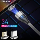 Магнитный usb-кабель USLION 3A для быстрой зарядки и передачи данных, кабель Micro USB для телефонов Samsung, Xiaomi