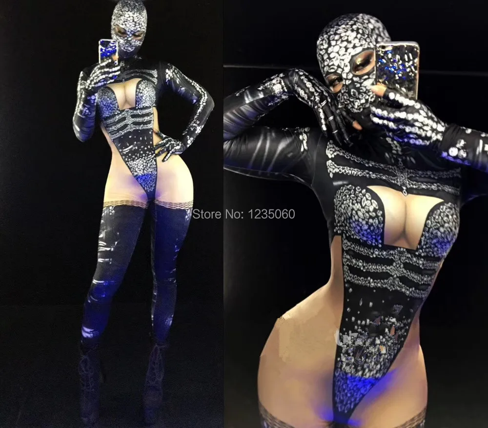 Блестящие кристаллы комбинезон с камнями Новинка 3D Печатных узкие боди стрейч
