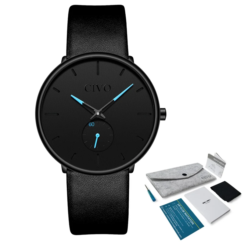 

CIVO New Mens Watches Elegant Sport Waterproof Wristwatch Ultra Thin Leather Band Male Quartz Watches Clock Relogio Masculino
