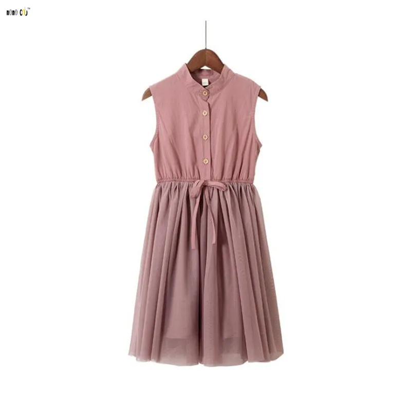 Teenager Girl Dress Summer Sleeveless Meash Spliced Princess Children Dresses For Kids Clothes 4 5 6 7 8 9 Years | Детская одежда и