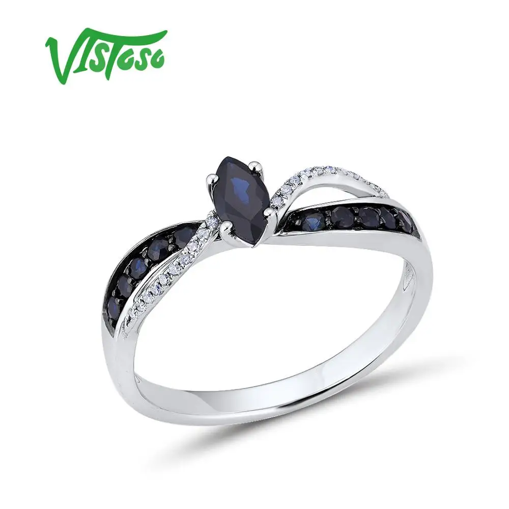 VISTOSO 14 K 585 кольцо из белого золота для женщин подлинное мерцающие алмазы синий