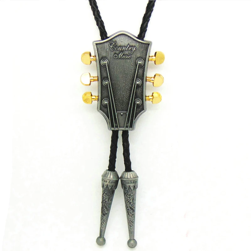 Мужской ковбойский галстук бабочка Lesov черный из искусственной кожи с цепочкой