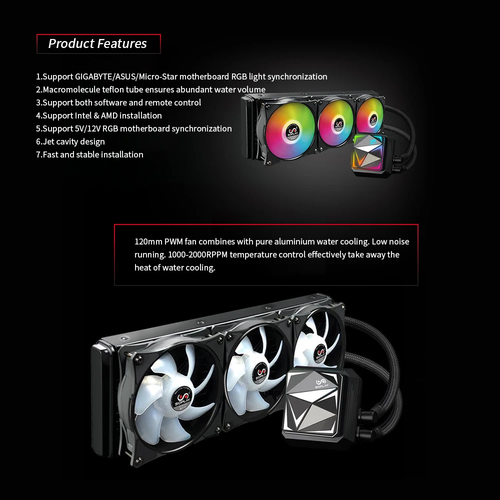 Кулер с водяным охлаждением SOPLAY 360 мм кулеры радиатор ЦП тихий RGB для Intel LGA