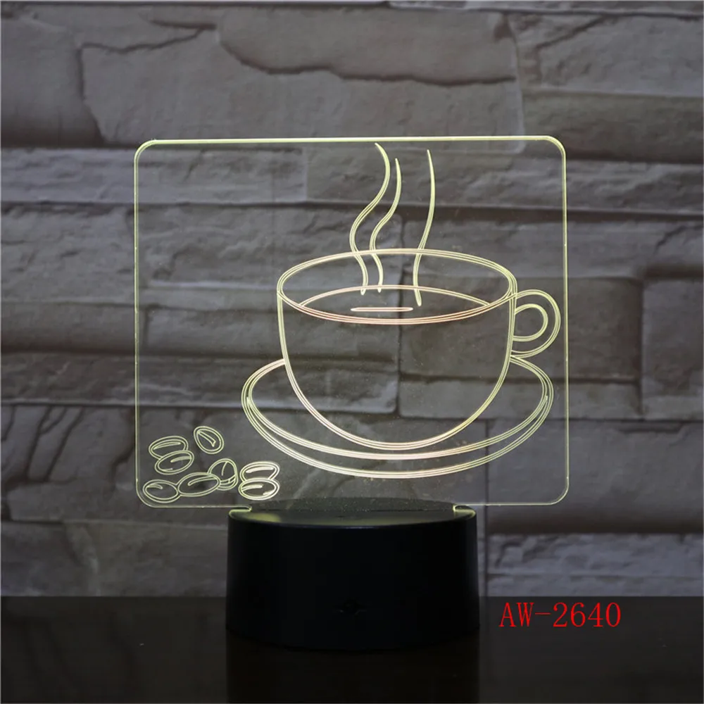 3D лампа кофейная чашка Иллюзия светодиодсветодиодный USB сенсорный RGB 7 цветов