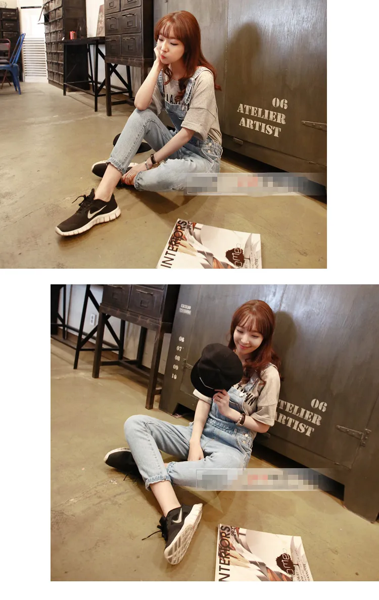 Женский джинсовый комбинезон с карманами Синий Свободный Повседневный