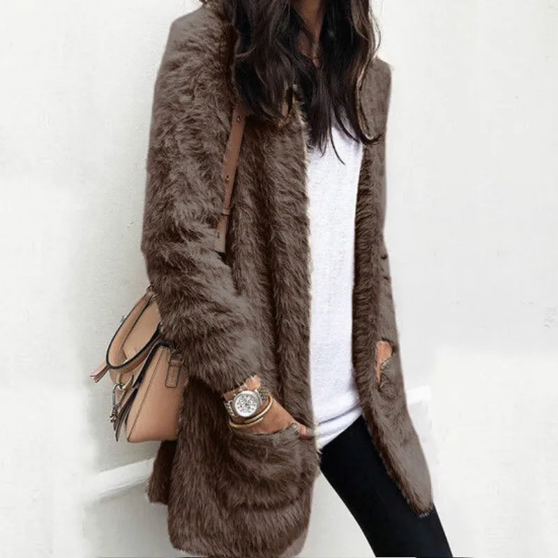 Женский вязаный кардиган с длинным рукавом повседневный длинный шерстяной