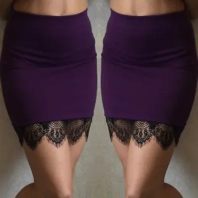 Женская кружевная юбка карандаш с высокой талией черная фиолетовая