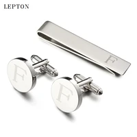 hot sale round letters f cufflinks for mens silver color letters f of alphabet cuff links tie clip set men shirt cuffs button