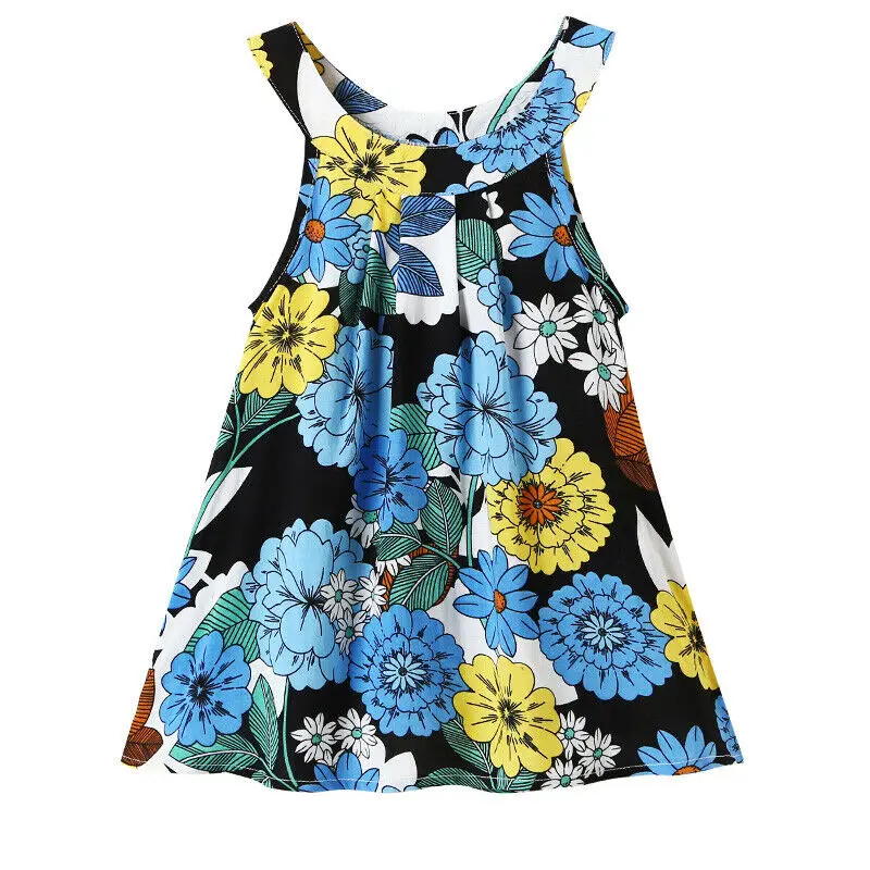 Летнее платье в цветочек без рукавов для маленьких девочек пляжный сарафан