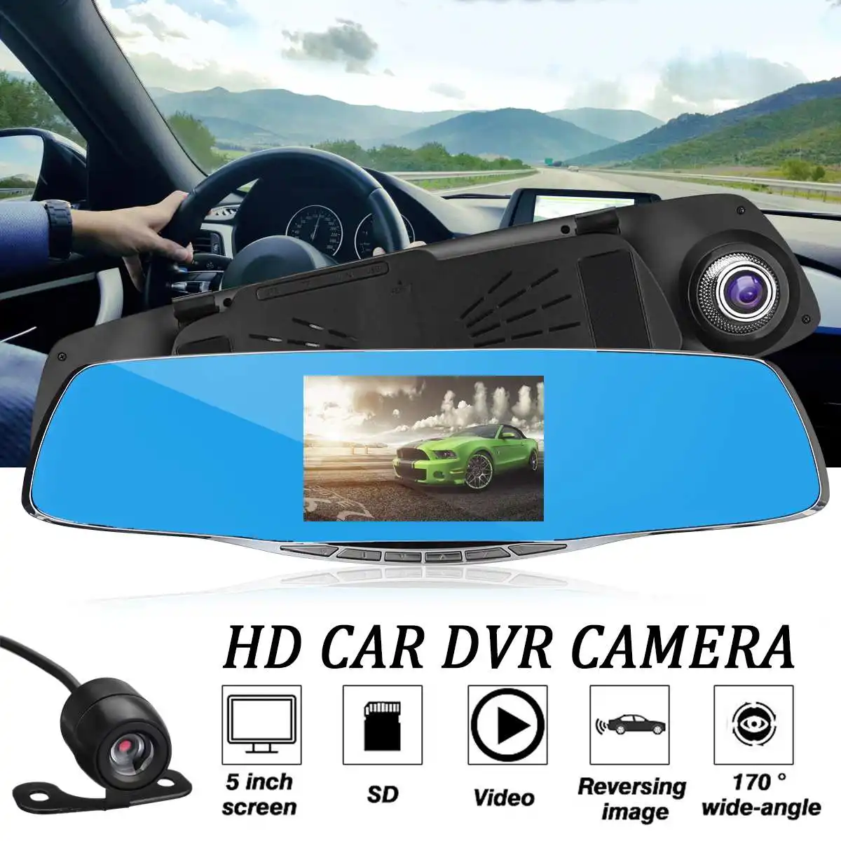 " FHD 1080P 170 градусов с двумя объективами, автомобильная dvr камера, Парковочное зеркало заднего вида, видео регистратор, видеорегистратор, ночное видение, gps навигация