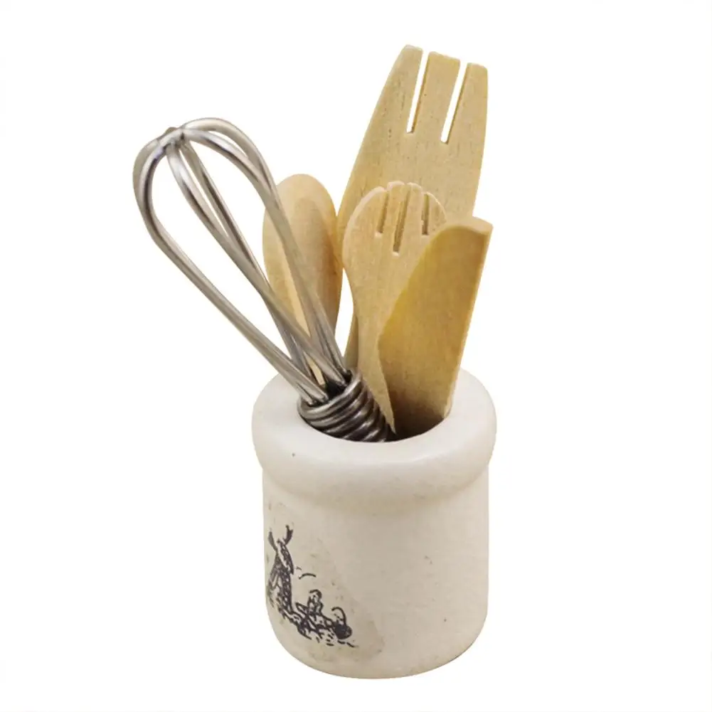 

Деревянный Мини-нож, вилка, баночка для яиц, кухонные инструменты, набор игрушек для кукольного домика 1:12