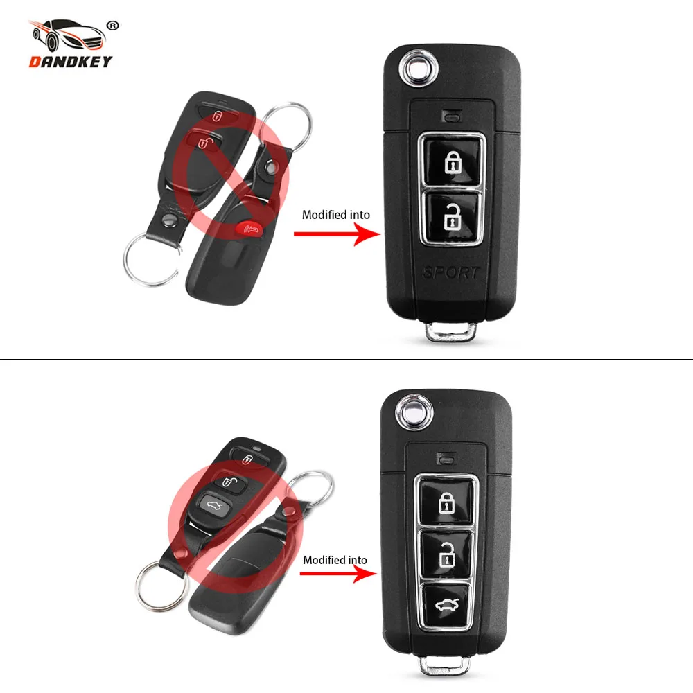 Dandkey 2 + 1 кнопочный чехол для ключей модифицированный раскладной Hyundai Tucson Elantra Santa FE