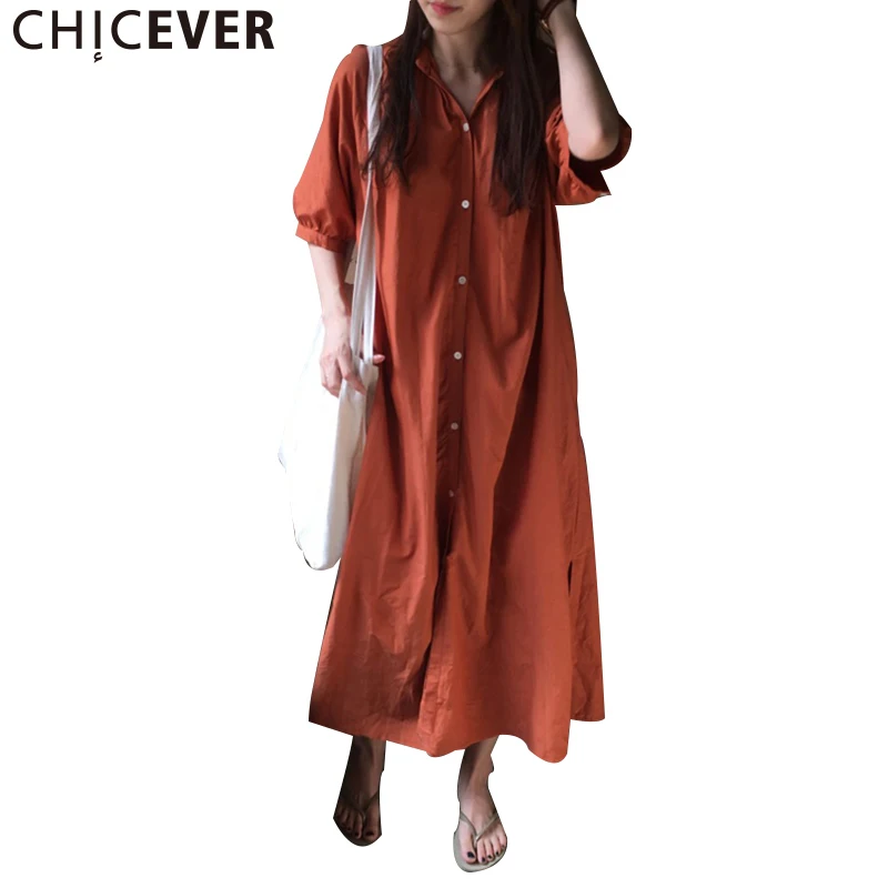 Chicever Лето 2017 г. платье туника Половина рукава свободные подол Разделение длинные