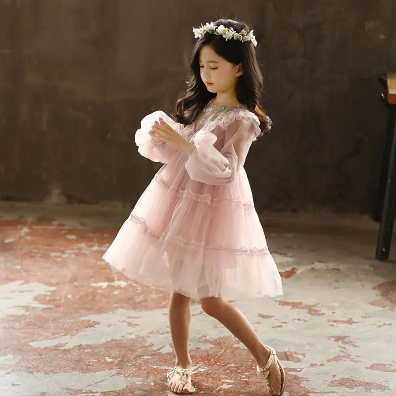 lace tulle vintage gown age for 3 - 12 yrs little girls ruffle christmas dress graduation prom autumn winter long sleeve frocks | Детская