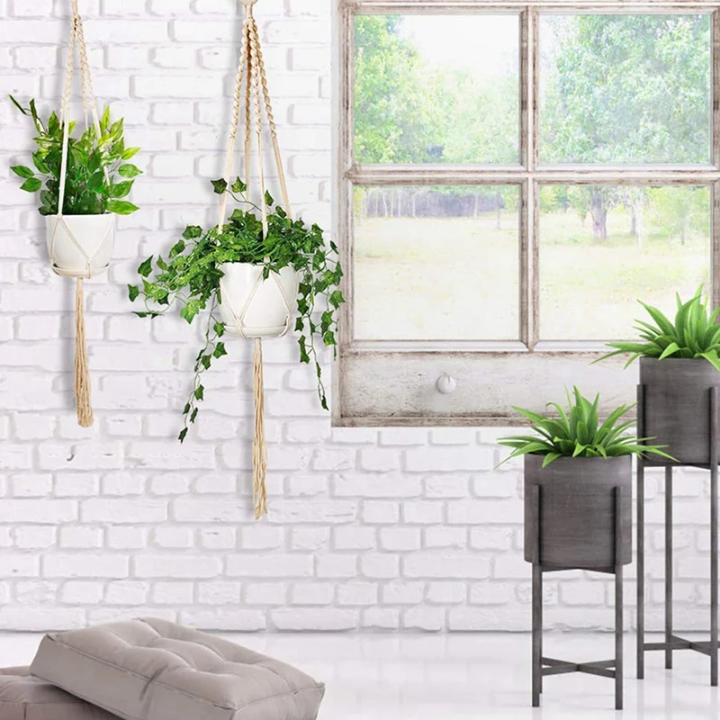 Macrame Plant Hanger 4Packs Hanging Holders Indoor Outdoor Wall Planter For Modern Hoho Home Decoration | Дом и сад