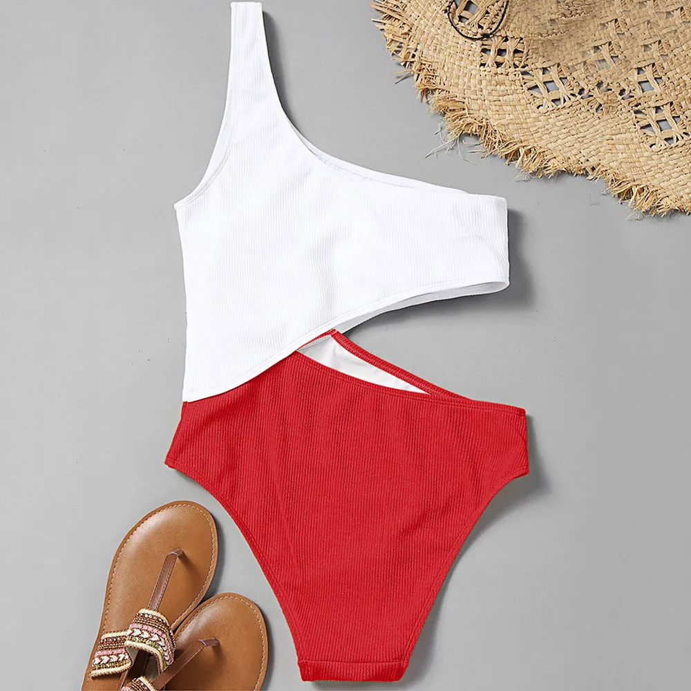 Уникальный сексуальный женский слитный купальник на одно плечо с