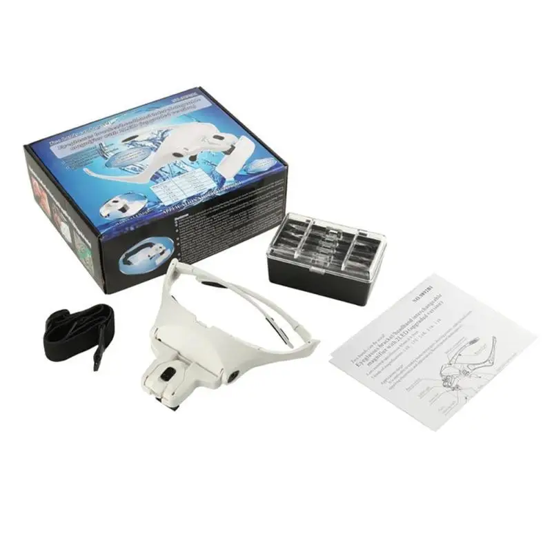 Alloet 5 Lens Adjustable Loupe Headband Magnifying Glass Magnifier with LED for collections circuits jewellery ABS & Acrylic |