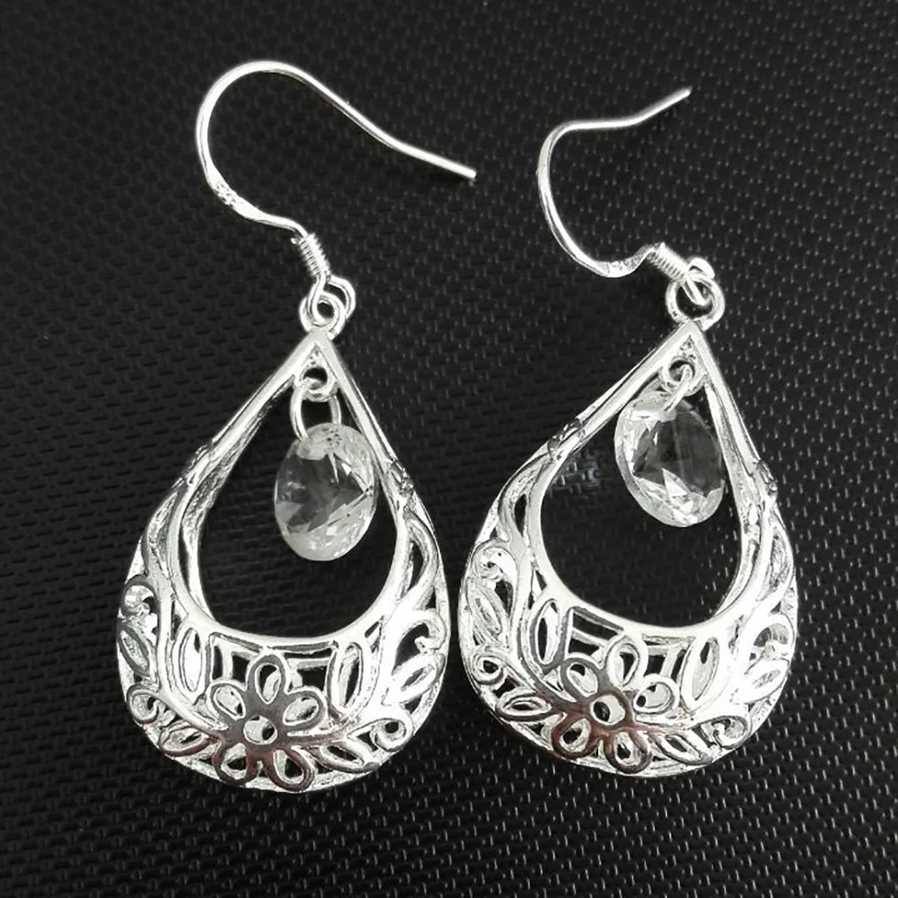 Earrings Women Jewelry Fashion Hollow Out Water Drop Silver Geometric Vintage Accessories Female Wedding Party New Summer D30 | Украшения и