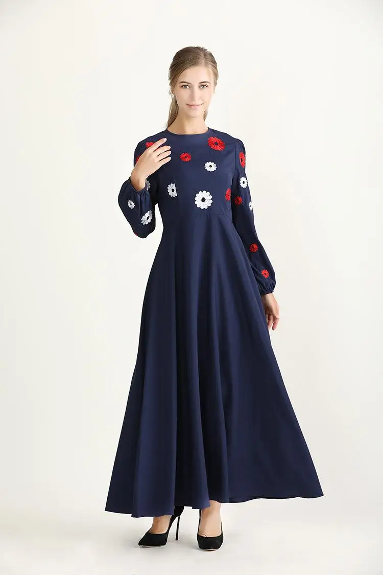 Женское платье с цветочной вышивкой Abaya мусульманский кафтан Дубай Jilbab длинное