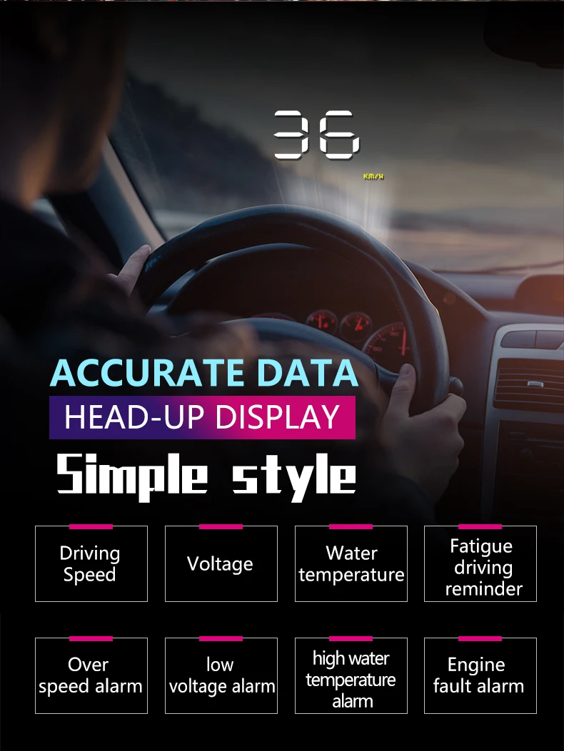 125*75*15 мм 12 в автомобильный HUD OBD2 дисплей км/ч MPH температура сигнализации