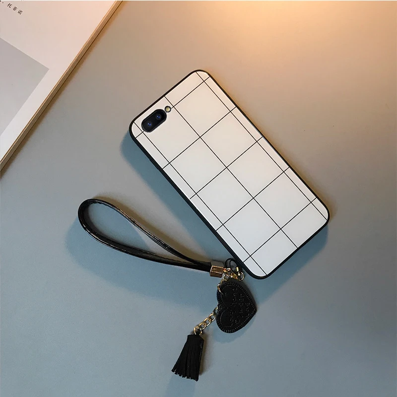 Tempered Glass Phone Case For Iphone 8 6 6s 7 Plus X XS XR Max Grid Cover iPhone Luxury Cases TPU |