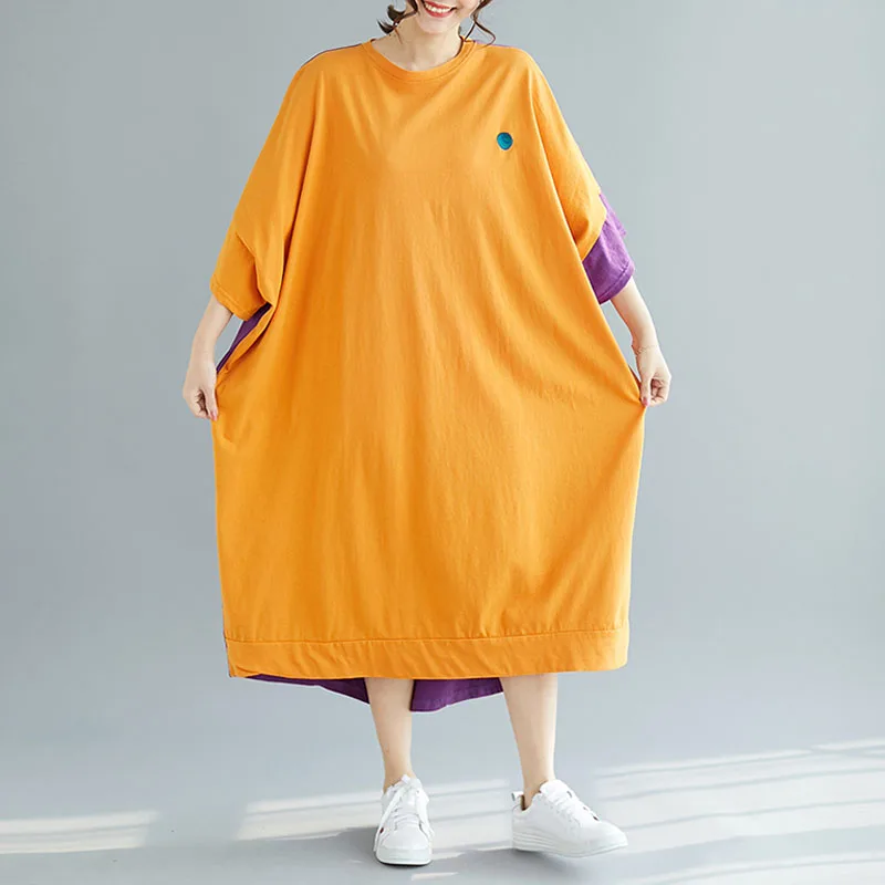 Платье женское длинное в стиле оверсайз хлопковое свободное платье-футболка с