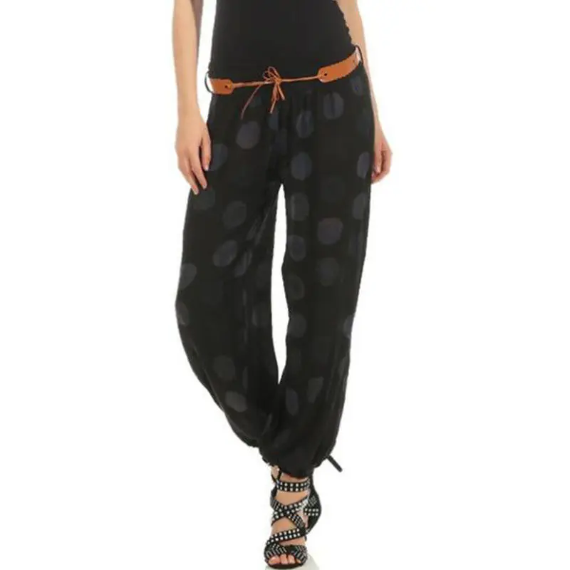 Модные женские широкие шаровары в горошек Свободные повседневные длинные брюки