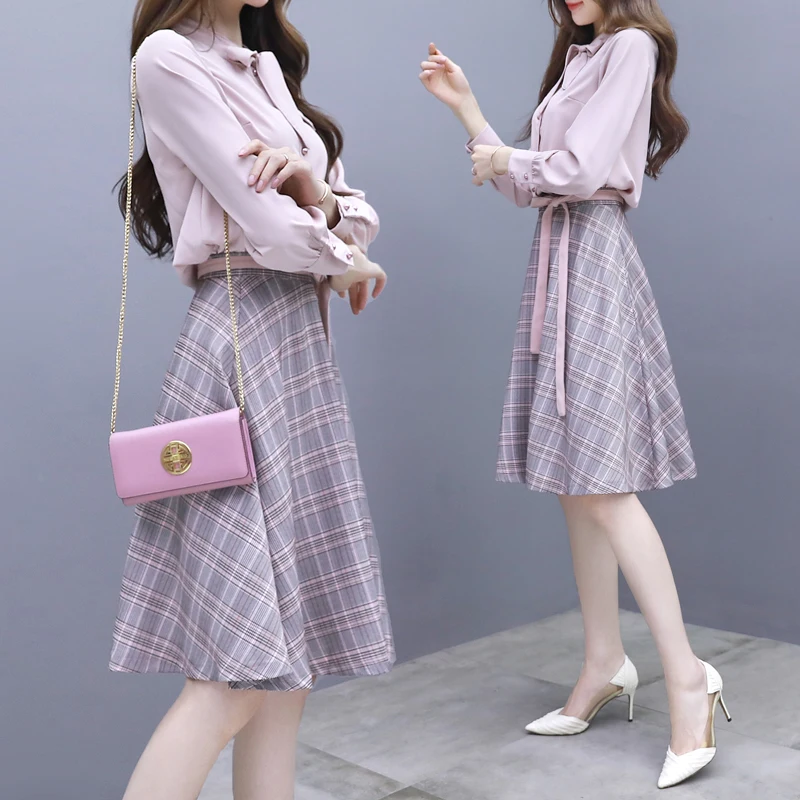 Рубашка и юбка женская весенний комплект одежды из двух предметов французская