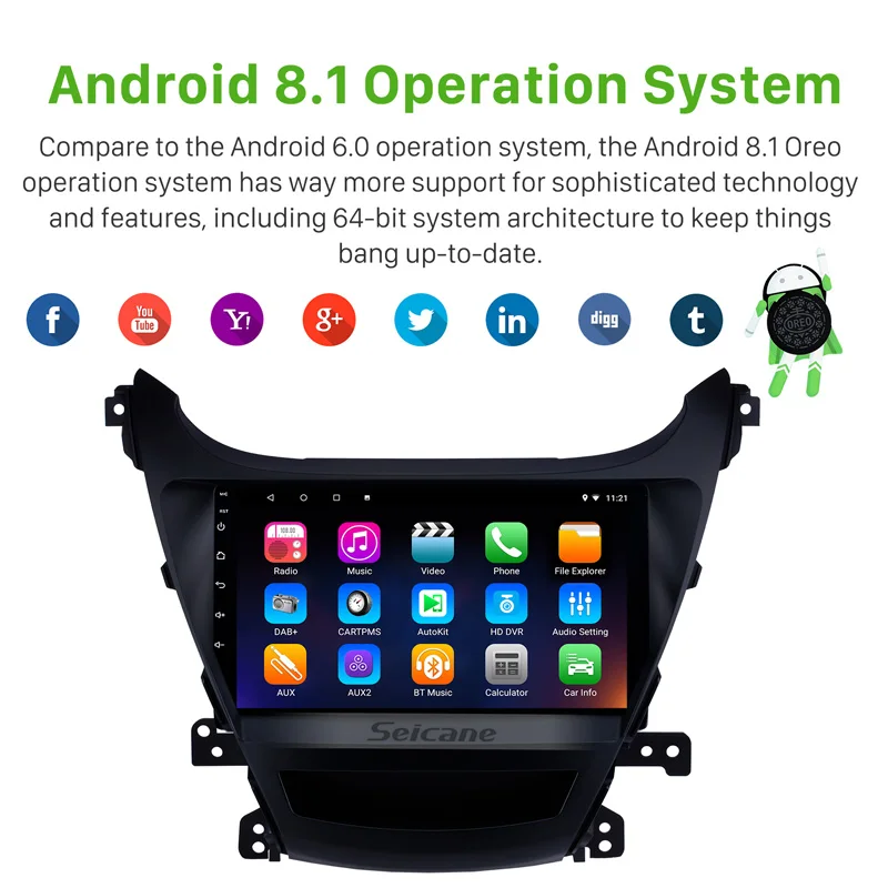 Seicane 9 &quotNavi Android 0 Автомобильная Автомагнитола стерео для Hyundai Elantra 2014 2015 2016 HD 8