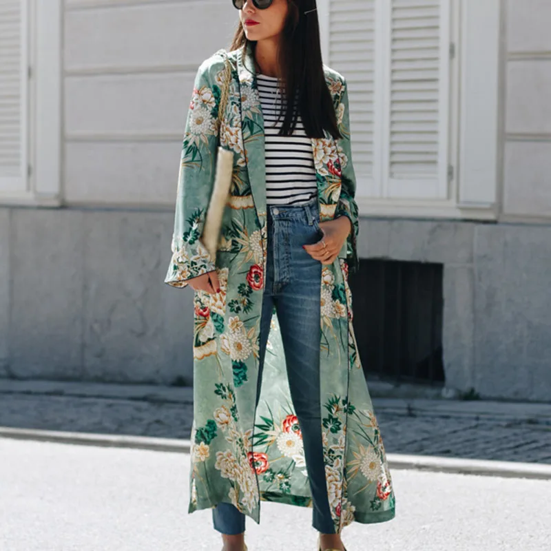Женский Плюс размер кимоно накидка цветочный длинный рукав Топ Кардиган