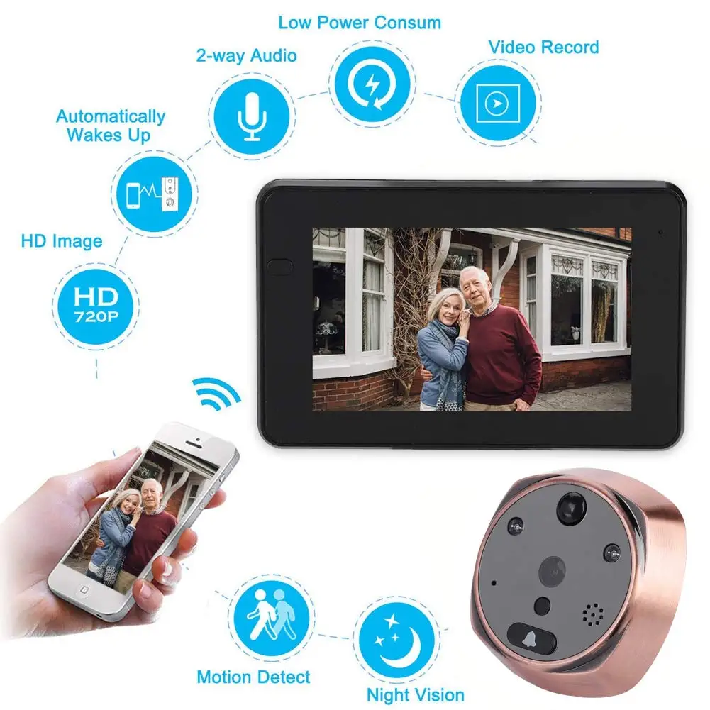 Новый Wifi умный электронный кошачий глаз видео дверной звонок Pir Обнаружение
